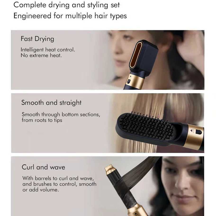 6 in 1 Hair Dryer With Electric Curling Iron Hair Curler Dryers Curling Rollers Hair Curler With Dryer And Straightening Brush M241226