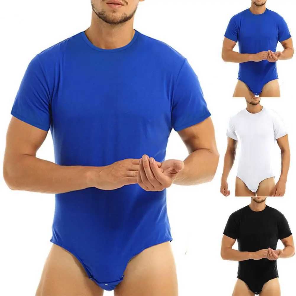 Men Adults Bodysuit Press Crotch Undershirts Short Sleeve Men Romper Pajamas Solid Color Bodysuit Pajamas Sleeping SupplyXJ241227