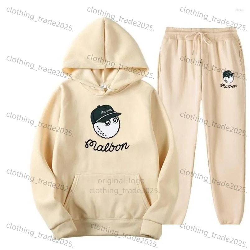 designer Men'S Tracksuits 2025 Malbons golf Sportswear Warm Two Piece Loose Hooded Sweater Malbons Pants Set Jogging Drop Delivery Apparel 54d