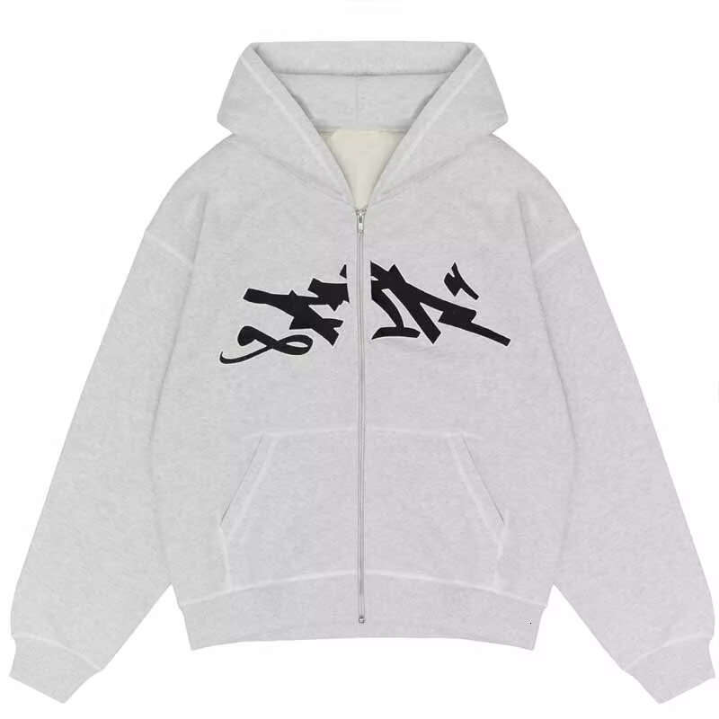American Hoodie Zipper cardigan Printed Reverse Line Sweatshirt Set Personalized Street Y2K