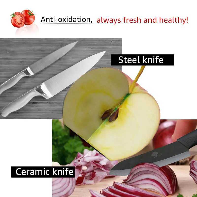 Ceramic knife set with holder+Beeler 3 Paring 4 5 Slicing 6 kitchen knife Mti functional black blade with holder Y241227