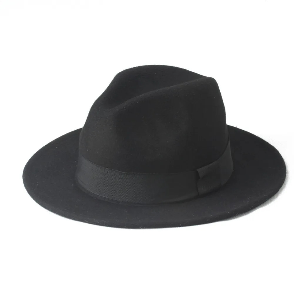 2 Big Size 100% Wool Men Felt Trilby Fedora Hat For Gentleman Wide Brim Top Cloche Panama Sombrero Cap Size 56-58size 59-61CM 241226