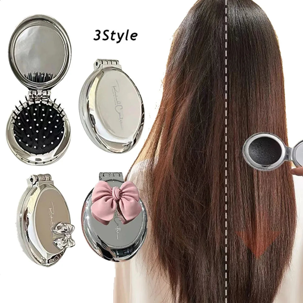 2 In 1 Creative Folding Hair Comb With Mirror For Girls Portable Pocket Size Scalp Massage Comb Mini Hair Brush Styling Tool 250103
