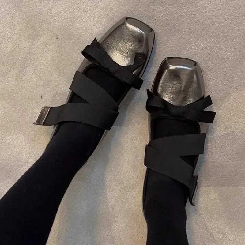 High Quality Square Toe Womens Green Fashion Formal Shoes Thin Heel Cross Strap Sexy Office Flat Elegant Formal Shoes for Women Loafers T241227