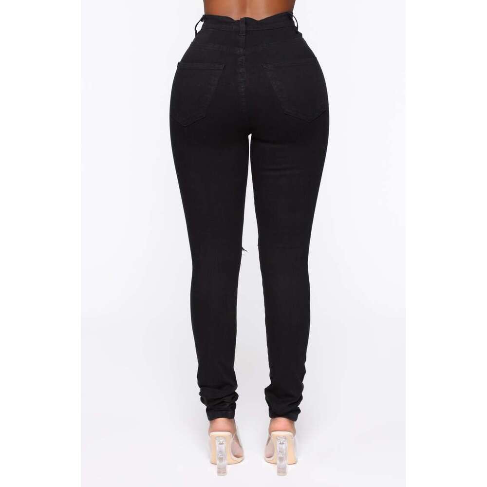 New Black Ripped Jeans For Women Fashion High Waist Denim Pencil Pants Stretch Slim Skinny Trousers XS-XL Global Drop Ship