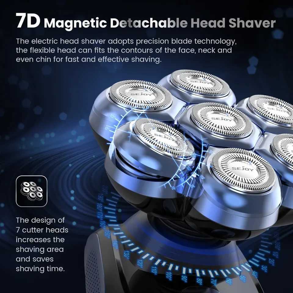 SEJOY 7D 5in1 Electric Shaver Hair Trimmer Bald Head Electric Razor Men Wet Dry W241227