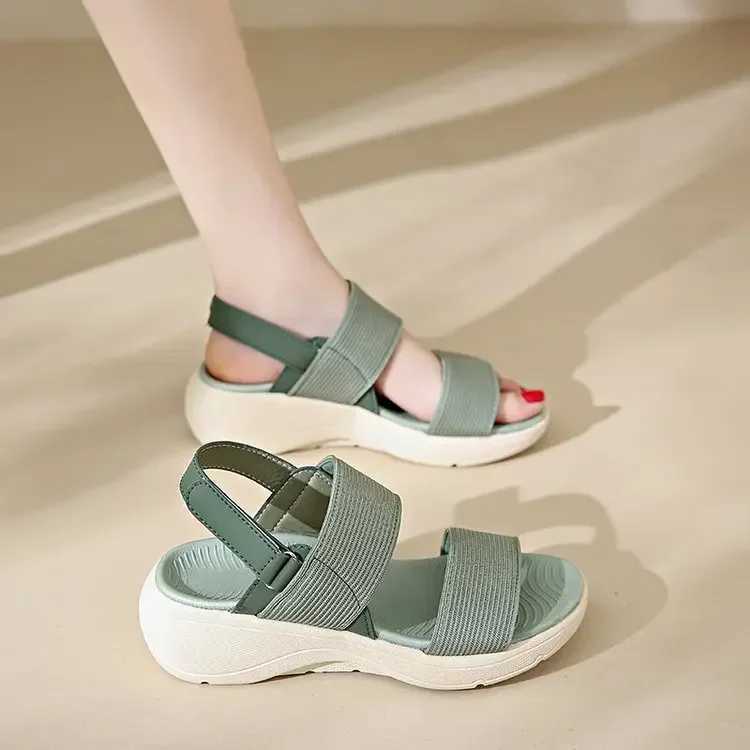 High Quality Womens Solid Color Flatform Sandals Open Toe Elastic Strap Slingback Lightweight Non-slip Shoes Summer Comfy Shoes T241227