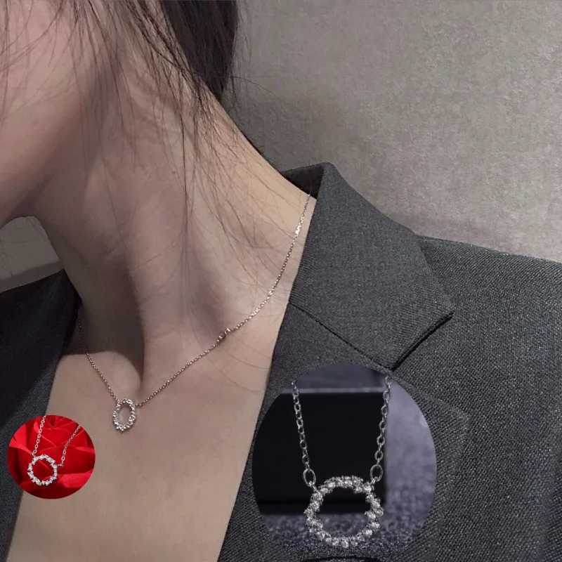 Fashion Circle Necklace with Cubic Zirconia Simple Stylish Clavicle Chain Necklace for Women Wedding Luxury Jewelry 2023 TrendXJ241227