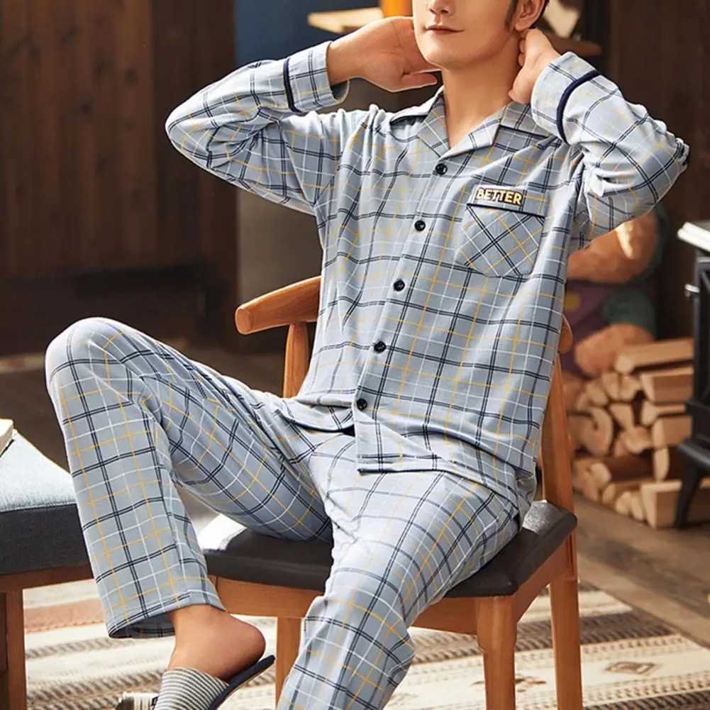 2 Pcs/Set Fall Winter Men Pajamas Set Striped Color Turn-down Collar Men Loungewear Single-breasted Elastic Waist Male HomewearXJ241227