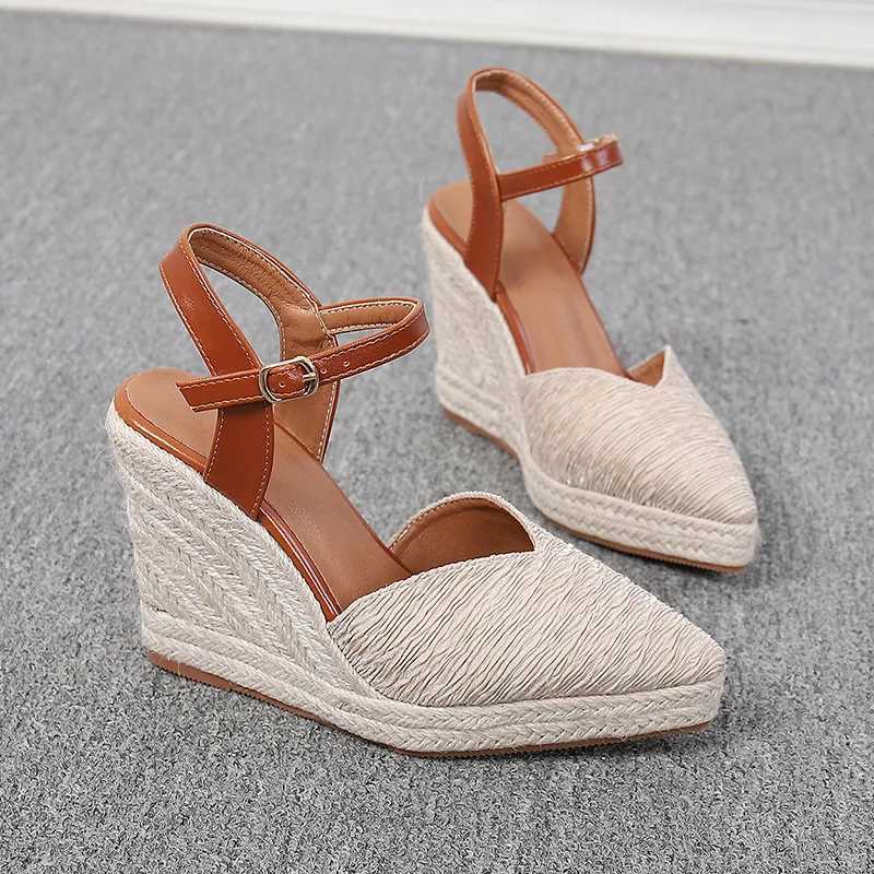 High Quality Womens Sandals Espadrilles Platform clogs Wedge FAshion Womens Shoes With High Heels Shallow Mouth Square Toe Large Size T241227