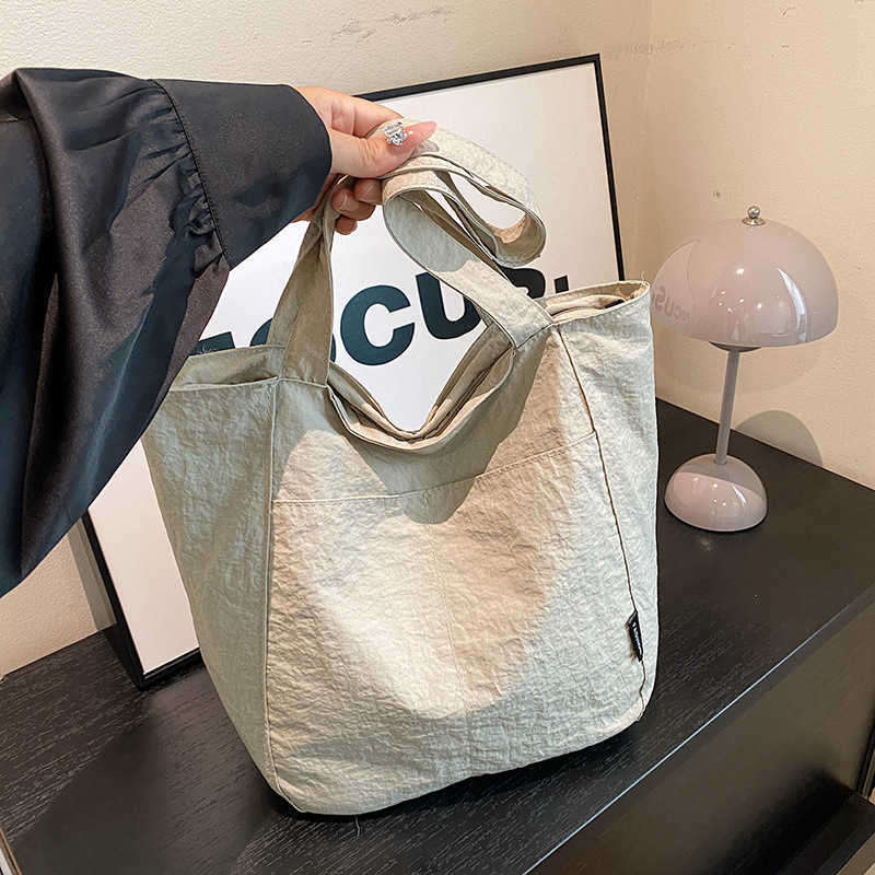 Casual Nylon Waterproof Solid Color Simple Large Capacity Student Classroom Commuter Single Shoulder Crossover Tote Bag 241227