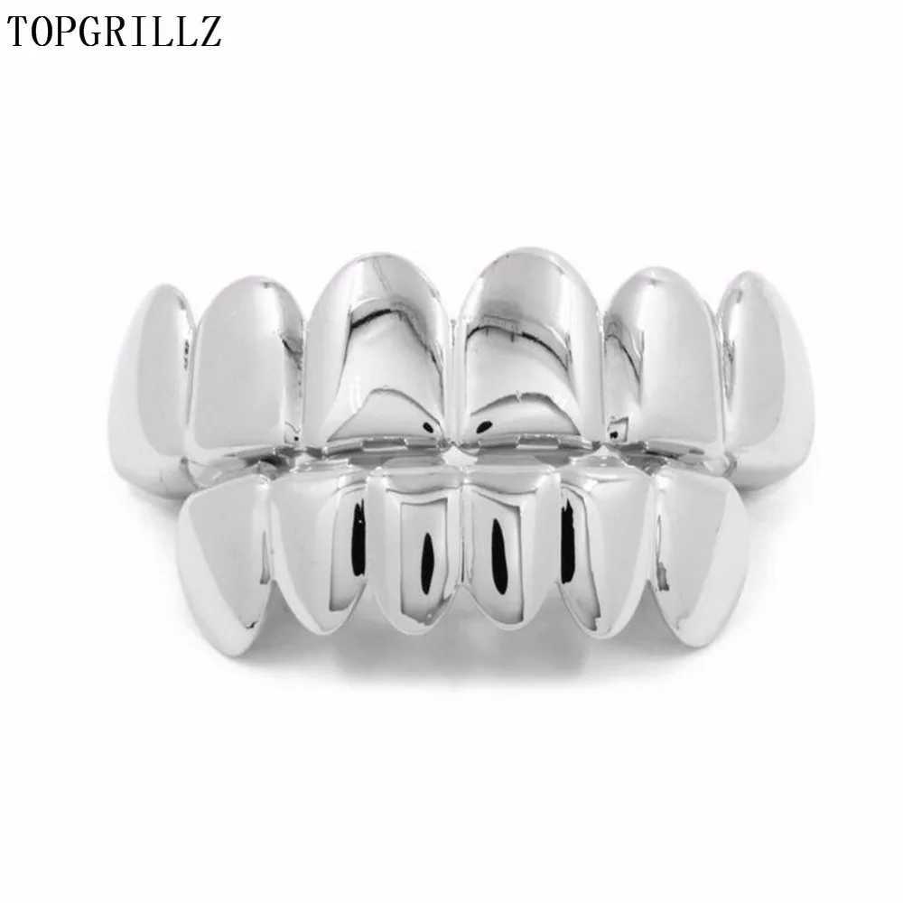 TOPGRILLZ Gold Plated Silver Plated HIP HOP Teeth Grill Top and Bootom Groll Set Sile Vampire Teeth Best Christmas Gift W241227