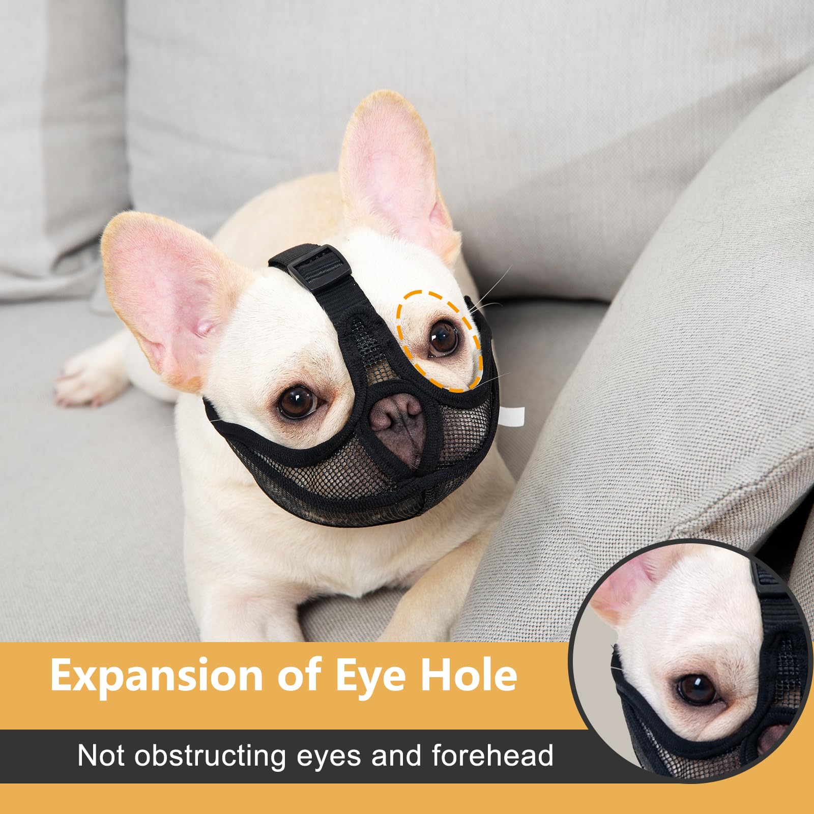 Short Snout Dog Muzzle Mesh Adjustable Breathable Anti Biting Bulldog Short Snout Muzzle for Dogs Bulldog Mouth Muzzle