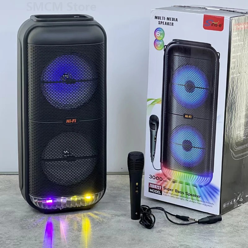 Super Large Outdoor Bluetooth Speaker Peak Power 1200W Double 6 Inch Horn Subwoofer Portable Wireless Column Bass Sound with Mic