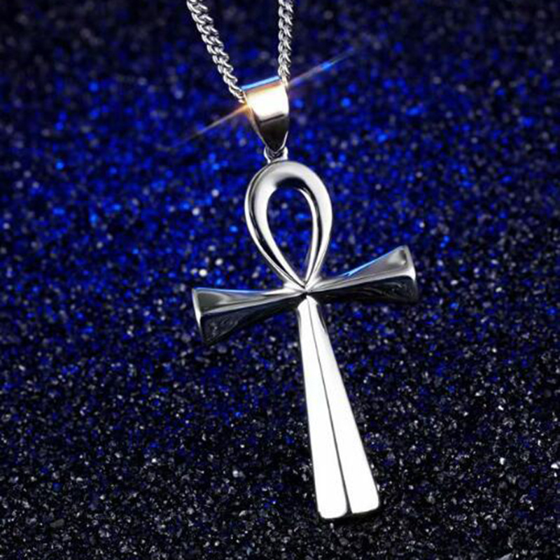 Rock Wolf Tide 2024 New Alloy Ancient Egyptian Life Symbol Necklace Cross Pendant Trendy Personality Jewelry Wholesale Bijoux Collar