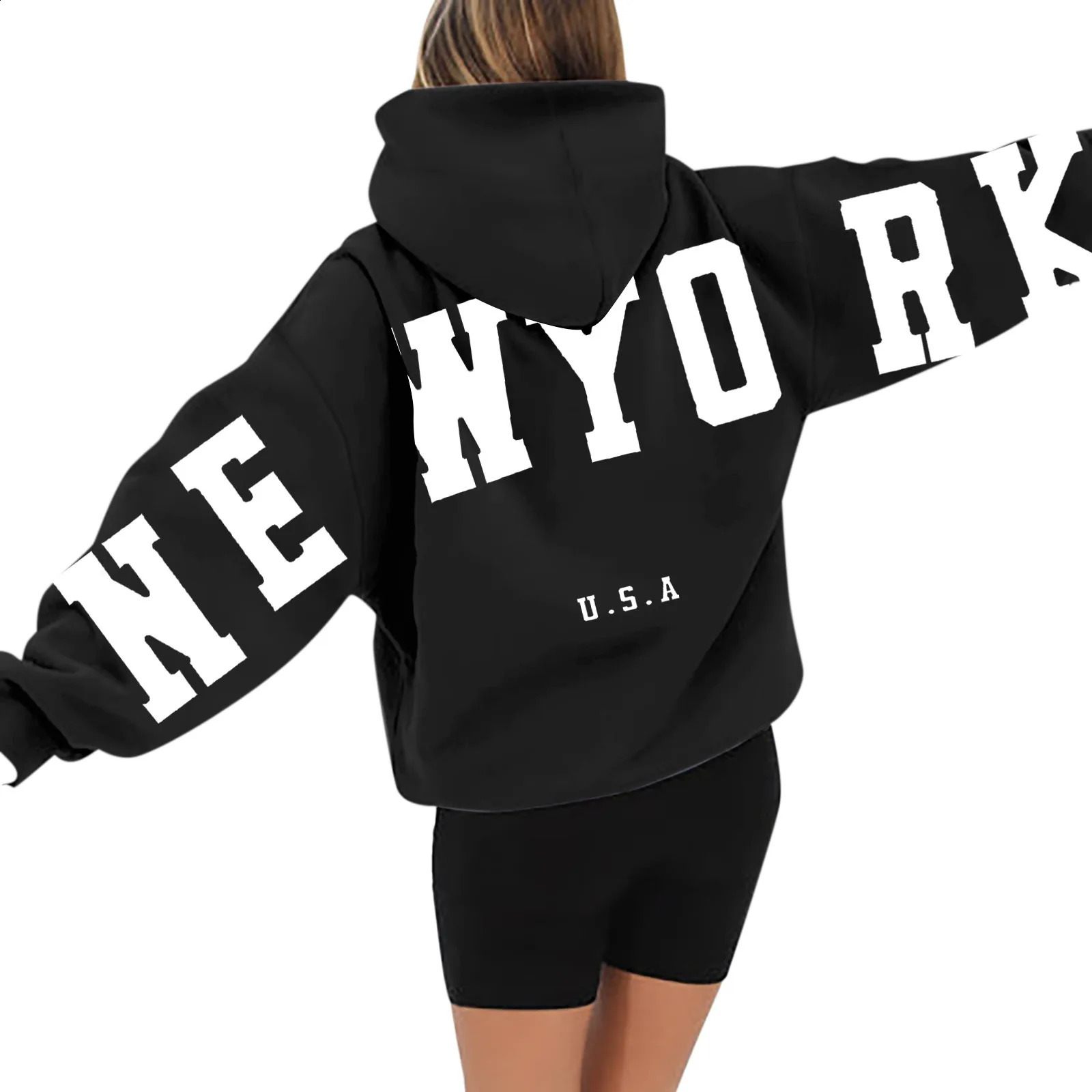 Sweatshirt Workout WomenS Long Sleeved Zipperless Back York USA Printed Hoodie Hip Hop Fashion Couple Clothes 241223
