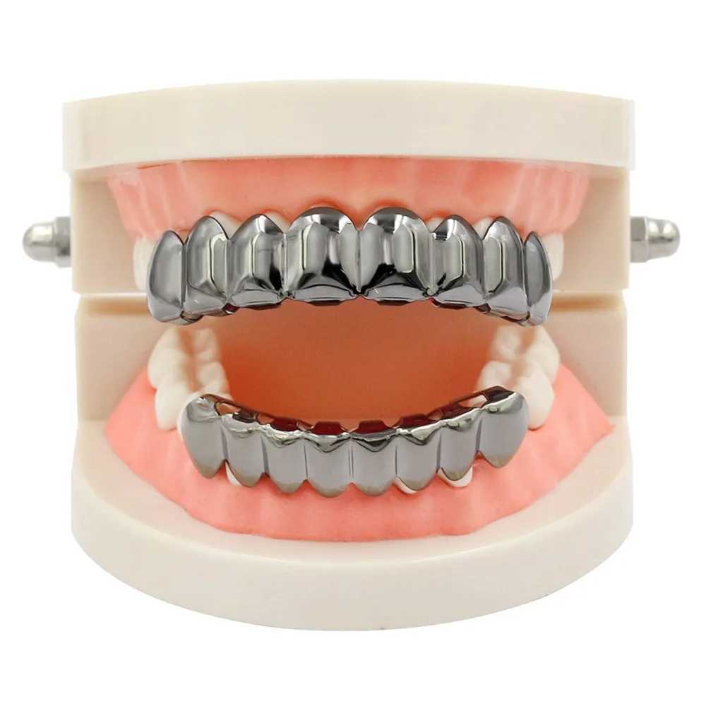 TOPGRILLZ 8/8 Hip Hop Teeth Grillz Golden Silver Color Top Bottom Set Halloween Cosplay Party W241227