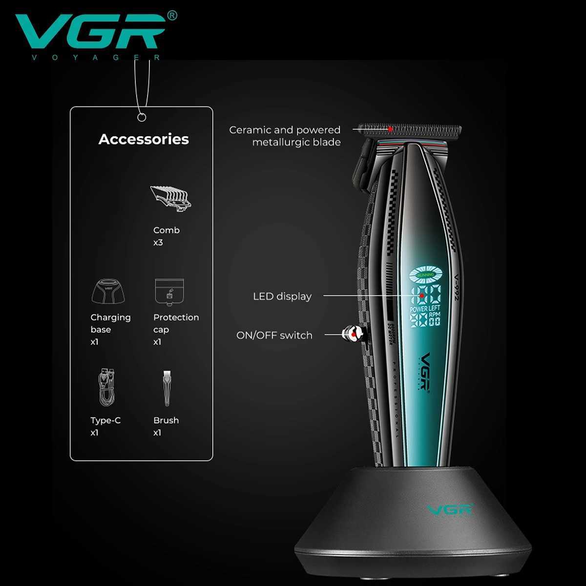 VGR Hair Clipper Professional Hair Cutting Machine 9000 RPM Cordless Clipper Electric LED Display Hair Clippers Men V-992 V-270 W241227