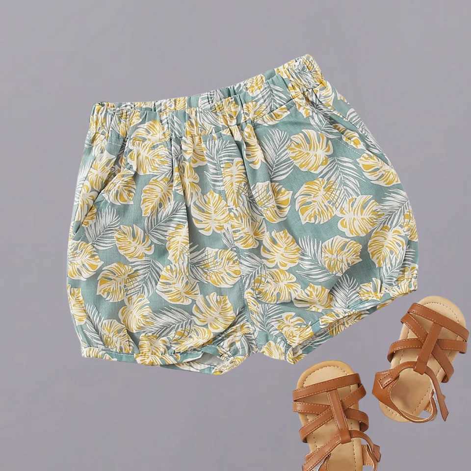 Summer playful cute unique double side pocket bracteel shorts elastic waist feather print casual loose comfortable thin girl W241227