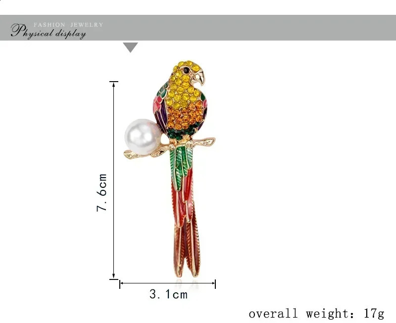 Pearl Parrot Brooch Crystal from Austrian Corsage clothing accessories For Women and female Fit man 241227