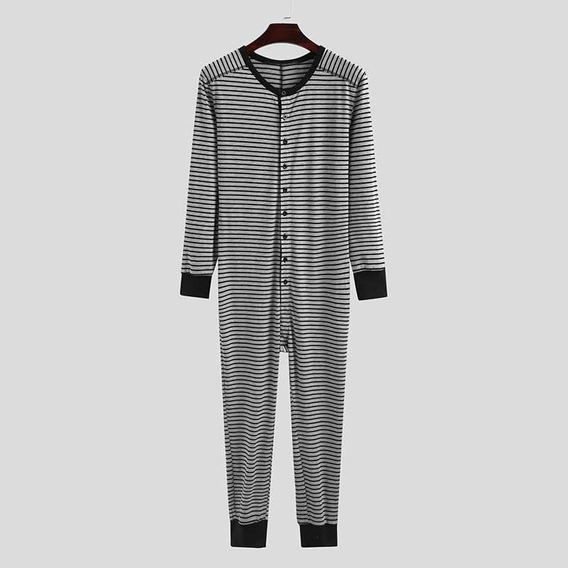 Mens Striped Pajamas O-Neck Long Sleeve Romper Home Wear Cozy Leisure Sleepwear S-3XL 2023XJ241227