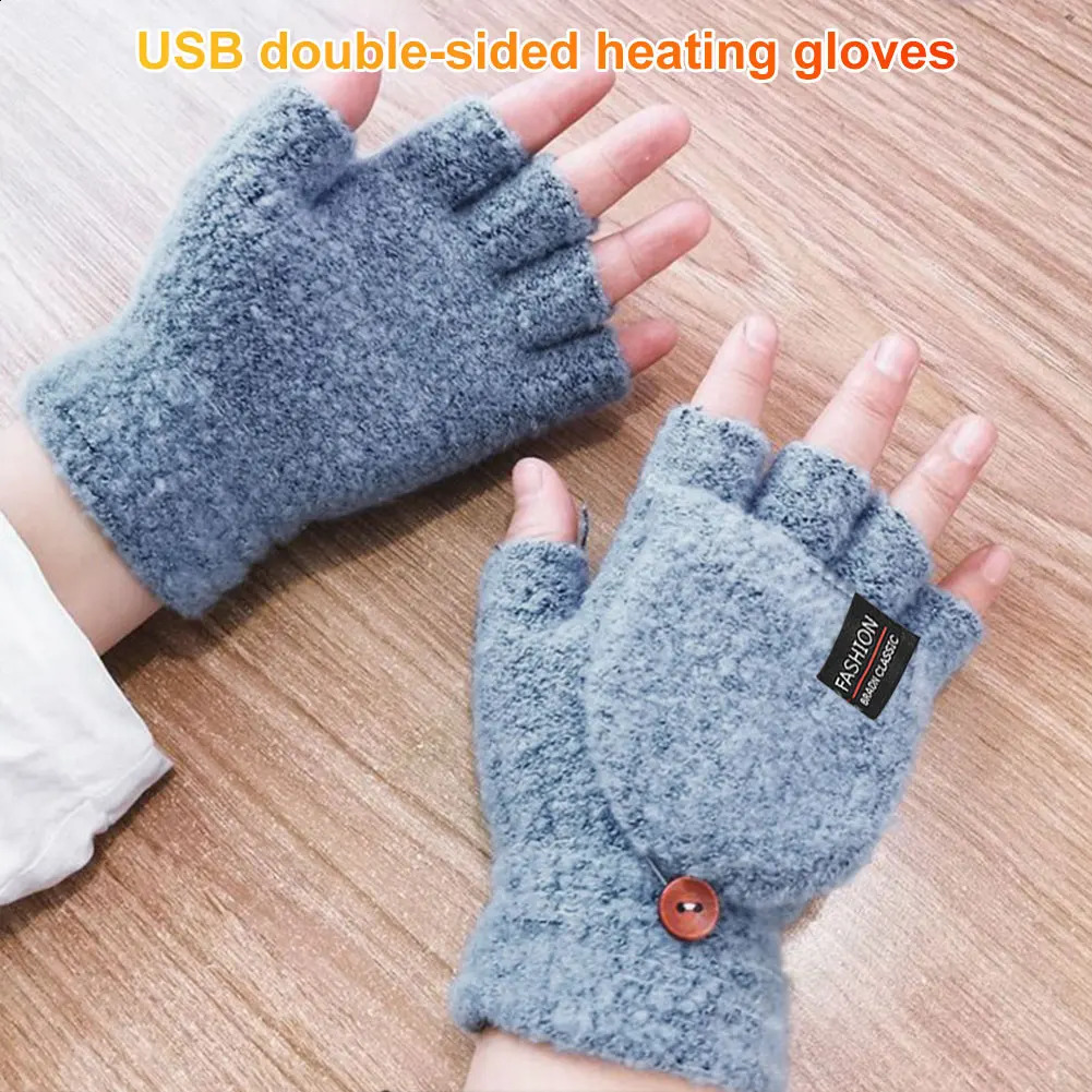 USB Electric Heated Gloves Adjustable Temperature Full Half Finger Warmer Touchscreen Electric Thermal Gloves Warm Winter Warmer 241227