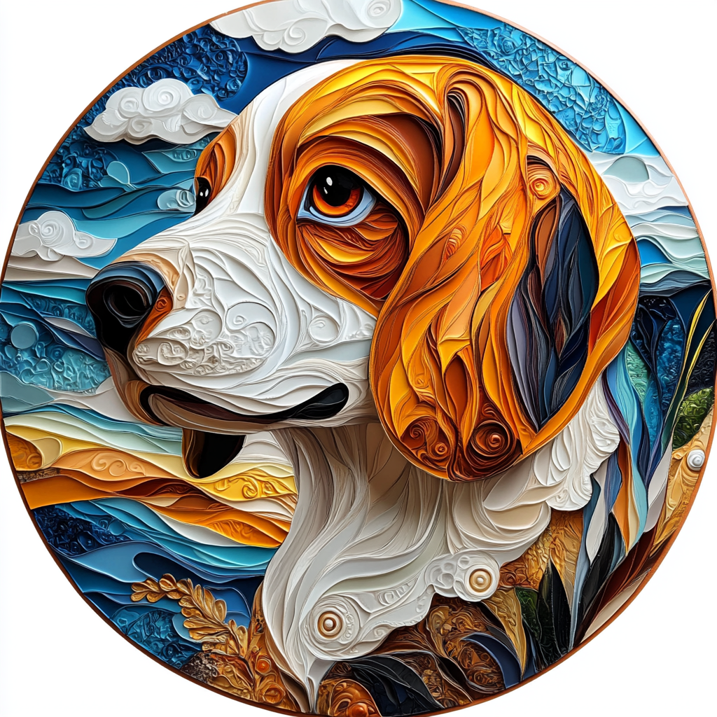 Customized Beagle Pet Ornaments - 2D Printed Circular Aluminum Decorative Paintings, Unique Pet Souvenir Tombstones