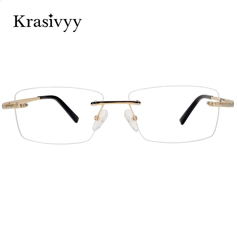 Krasivyy Rimless Glasses Frame Men High Quality Square Prescription Eyeglasses Males Myopia Optical Eyewear 241227