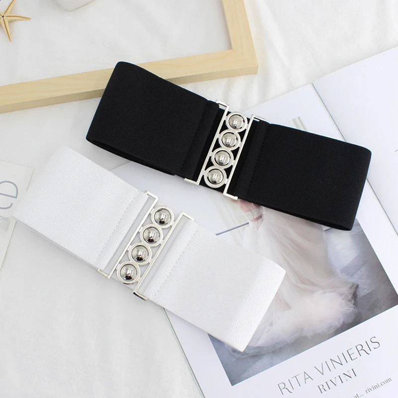 Fashion Womens Retro Width Belt Metal Elastic Waistband Stretch Buckle Girls Waist Seal for Women Dress Accessories 241225
