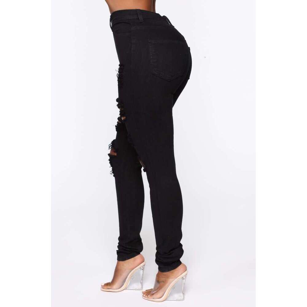 New Black Ripped Jeans For Women Fashion High Waist Denim Pencil Pants Stretch Slim Skinny Trousers XS-XL Global Drop Ship