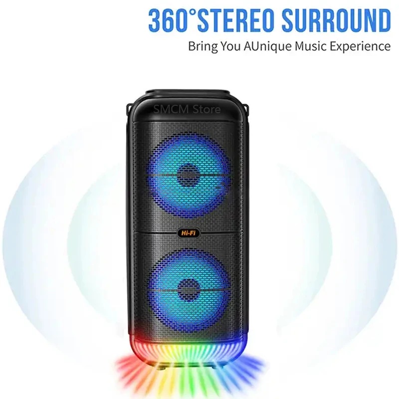 Super Large Outdoor Bluetooth Speaker Peak Power 1200W Double 6 Inch Horn Subwoofer Portable Wireless Column Bass Sound with Mic