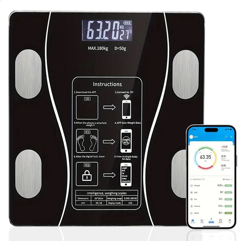 Smart Body Fat Scale Wireless LED Digital Bathroom Weight Scale Body Composition Analyzer Testing Scale 241226