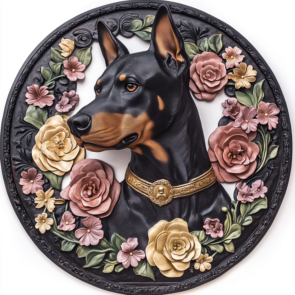 Custom Doberman Pinscher Pet Ornament - Waterproof Circular Aluminum Decorative Painting, Rust-Free Pet Souvenir Tombstone