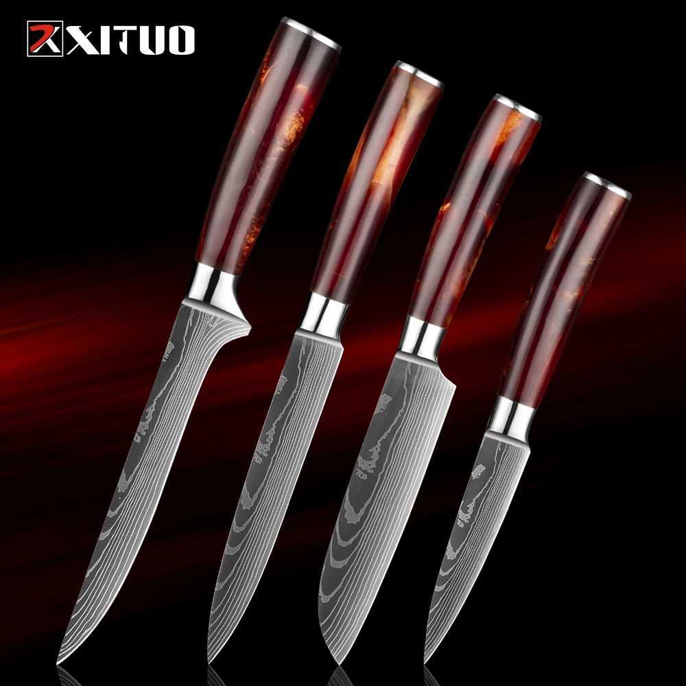 Razor sharp practical side dish knife set 1-4 pieces small chef cooking kitchen knife fruit and vegetable cutting knife red resin handle Y241227