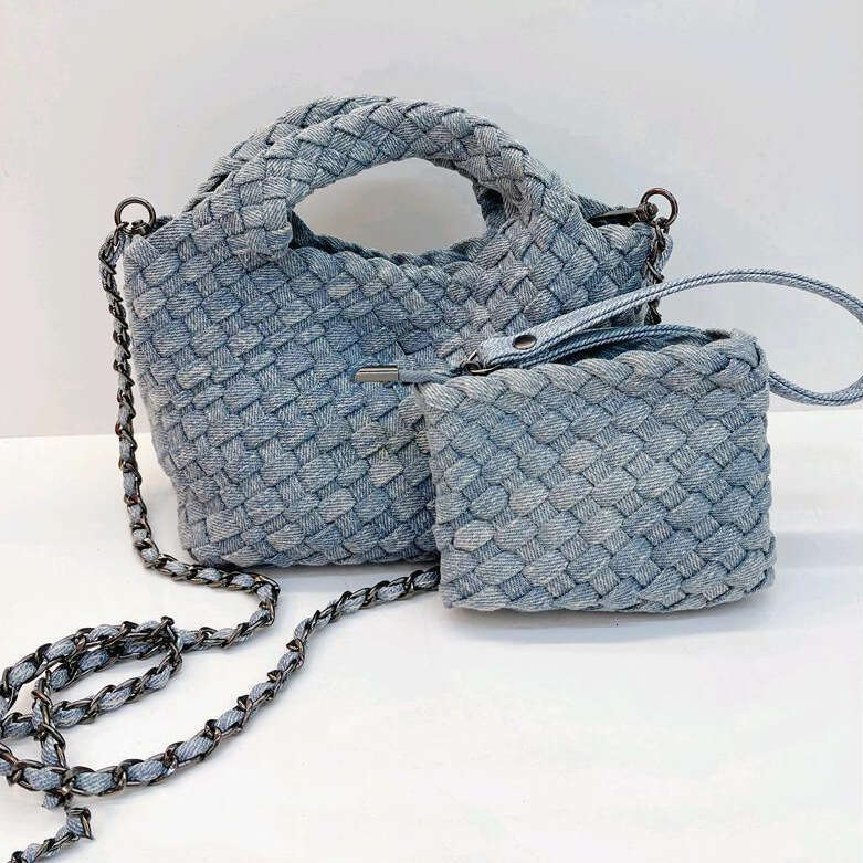 Cowboy canvas woven mini small women's 2025 new chain crossbody baghand-held vegetable basket bag