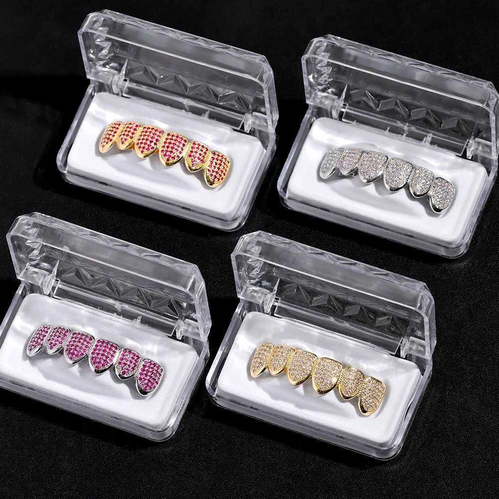 Silver Plated d Out Micro Pave Teeth Grillz For Men Top Bottom AAA Cubic Zirconia Grills Set Man Women Dental Jewelry Gifts W241227