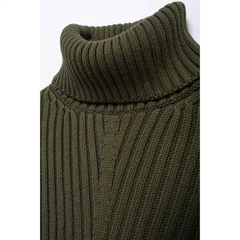 DUOPERI Women Fashion Green Knitted Sweater Long Sleeves Turtleneck Pullover Female Chic Lady Casual Crop Tops 241223