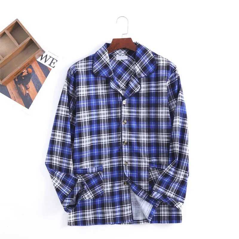 Autumn and Winter Mens Newest Cotton Flannel Brushed Trouser Suit Plaid Design Clothes with Button Pajama Set Homewear Men SuitXJ241227