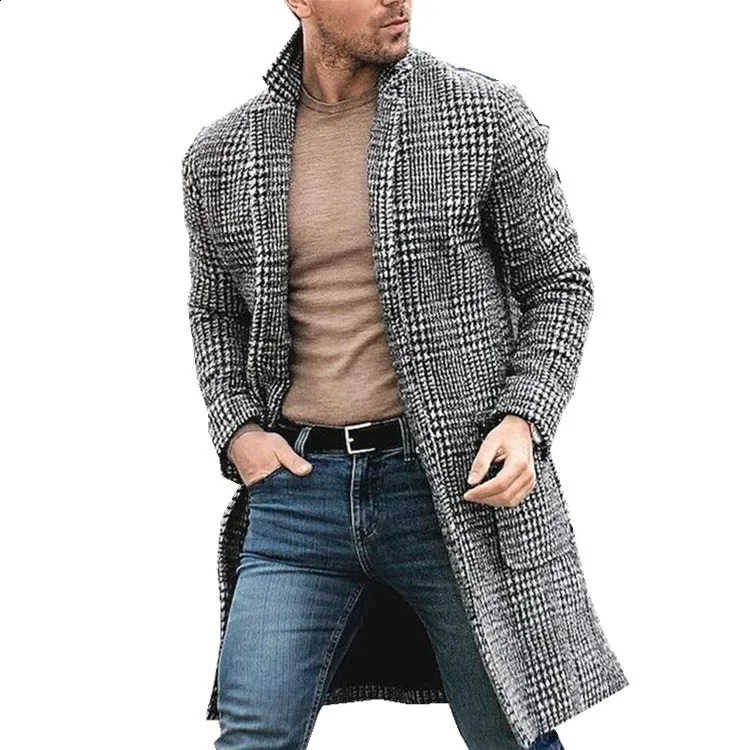 Trendy MediumLength Plaid Mens Overcoat Winter Casual Style Nylon Coat Thickened For Youth Slim Fit Jacket 241220
