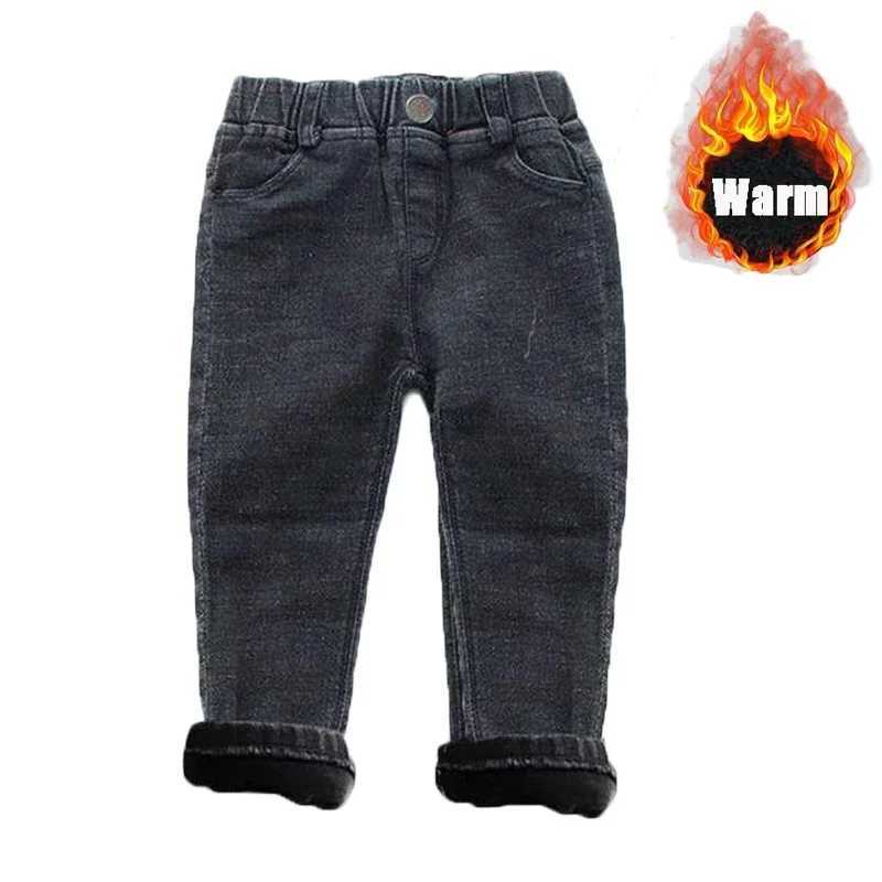 Baby Kids Spring Autumn Winter Thick Warm Jeans With Fleece For 1-7 Years Boys Girls Casual Denim Pants Kids Children Trousers W241227