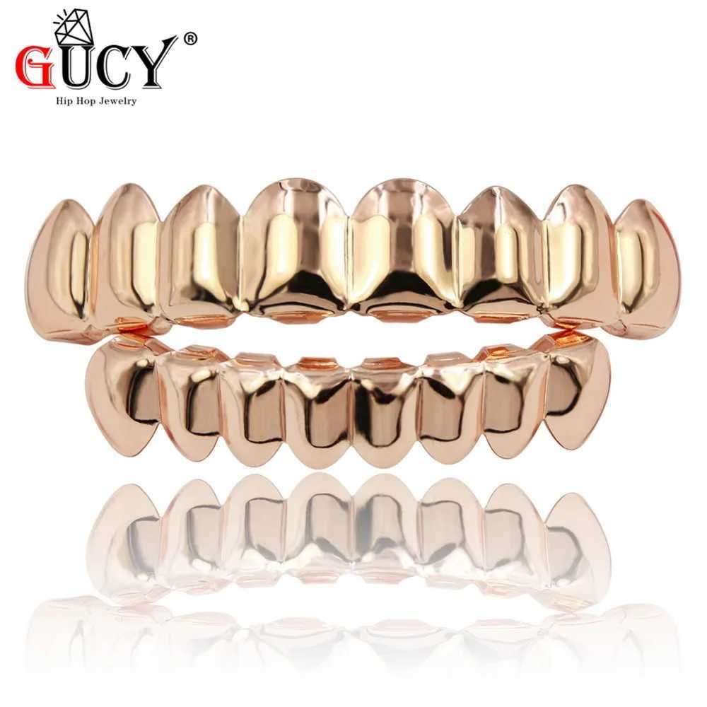 GUCY Grillz Set Finish Eight 8 Top Teeth 8 Bottom Tooth Plain Hip Hop Grills Sets Halloween Gift Party W241227