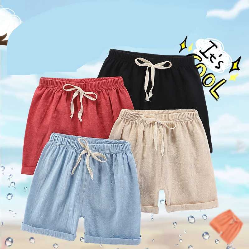 Teenage Boy Shorts 150 160cm Summer Clothing Cotton Linen Shorts Light Blue Black Red Children Shorts for Girls Toddler Clothes W241227