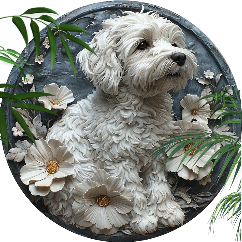Custom Circular Aluminum Decorative Paintings of Curly Coated Dogs Unique Pet Souvenir Tombstones for Christmas Halloween Gifts
