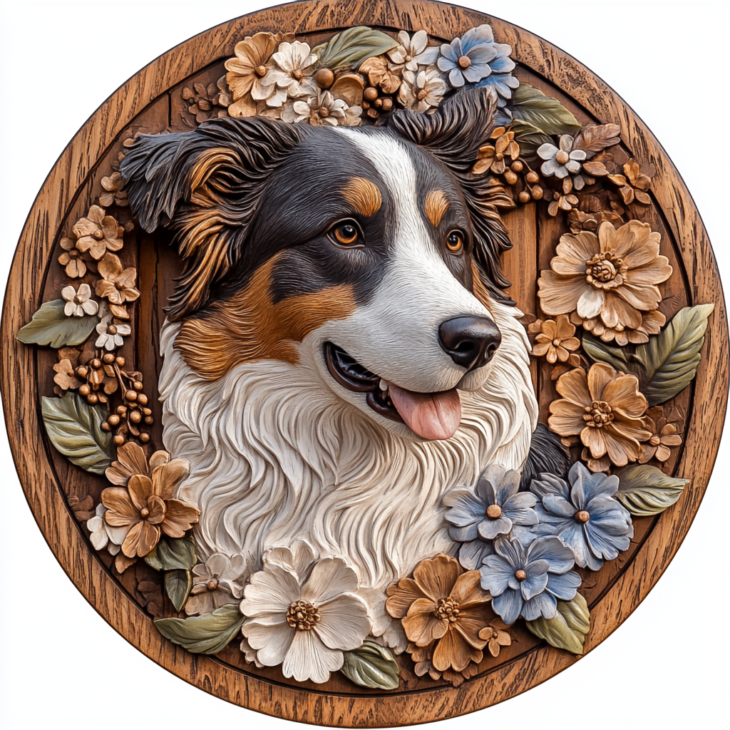 Customized Australian Shepherd Pet Ornaments - Circular Aluminum Decorative Paintings, Unique Souvenir Tombstones for Pets