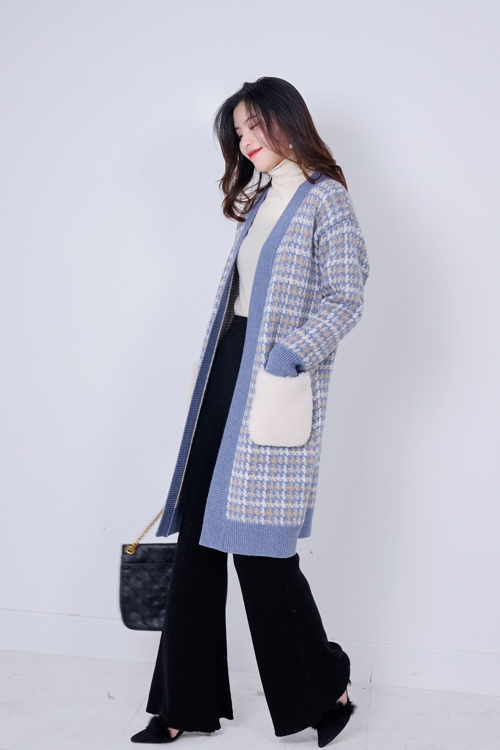 Xiaoxiangfeng sweater small coat cardigan women's new short style plaid outerwear spring and autumn knitwear outerwear