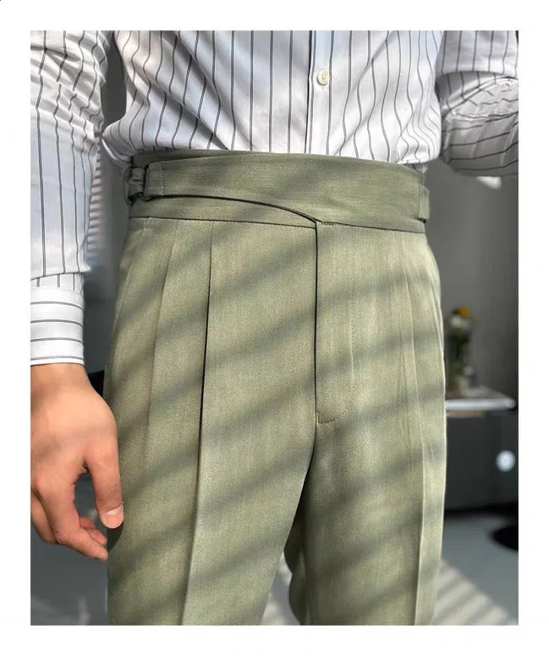 Oldyanup Men Vintage Gurkha Pants British Style High Waist Casual Straight Trousers Spring Autumn Fashion Naples Suit Pant 241227