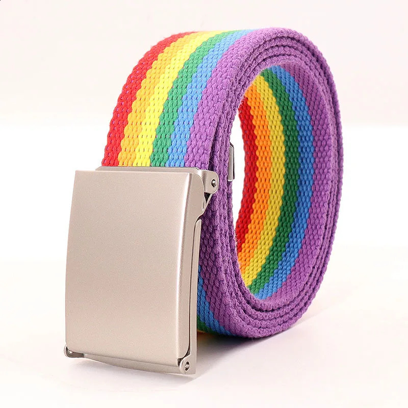 Rainbow Stripes Canvas Belt Jeans Waistband Adjustable Outdoor Travel Metal Buckle for Women Multicolor 241225