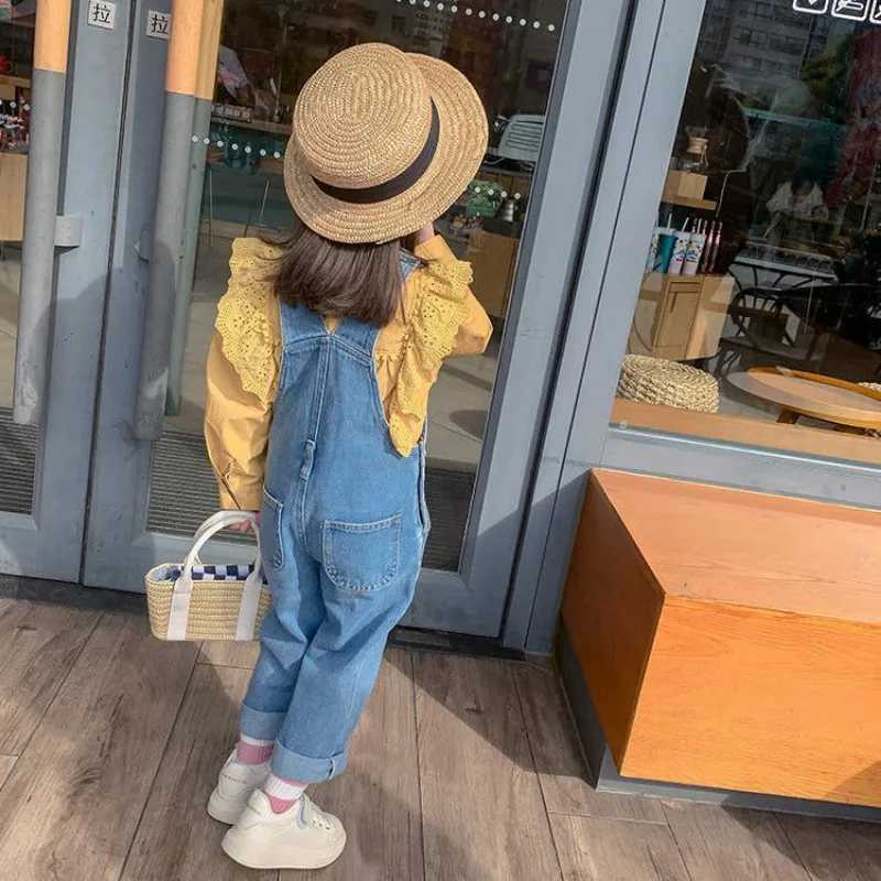 Girls jeans Spring and Autumn denim childrens full set Korean lace girls shirts Princess childrens casual clothing Preschool girls pants 2-7Y W241227