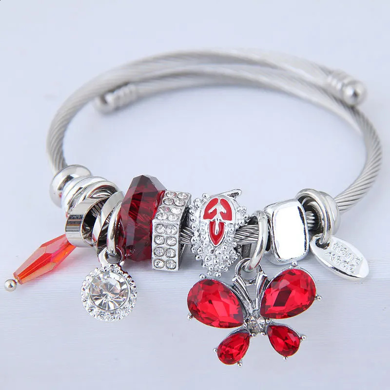 Stainless Steel Cuff Bangle Butterfly Crystal Tassel Bracelet Crystal Bead String 241227