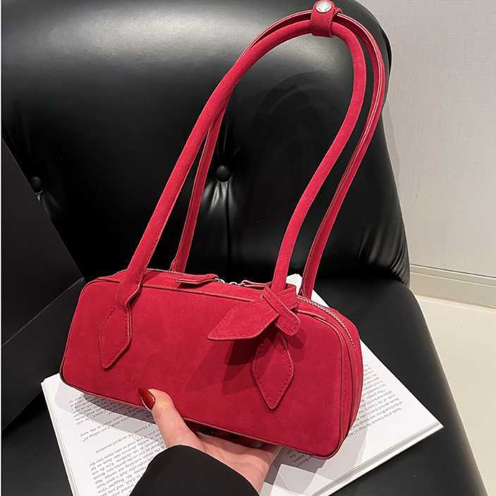 Maillard style versatile suede baguette bag women winter long handled single shoulder armpit bag 241215